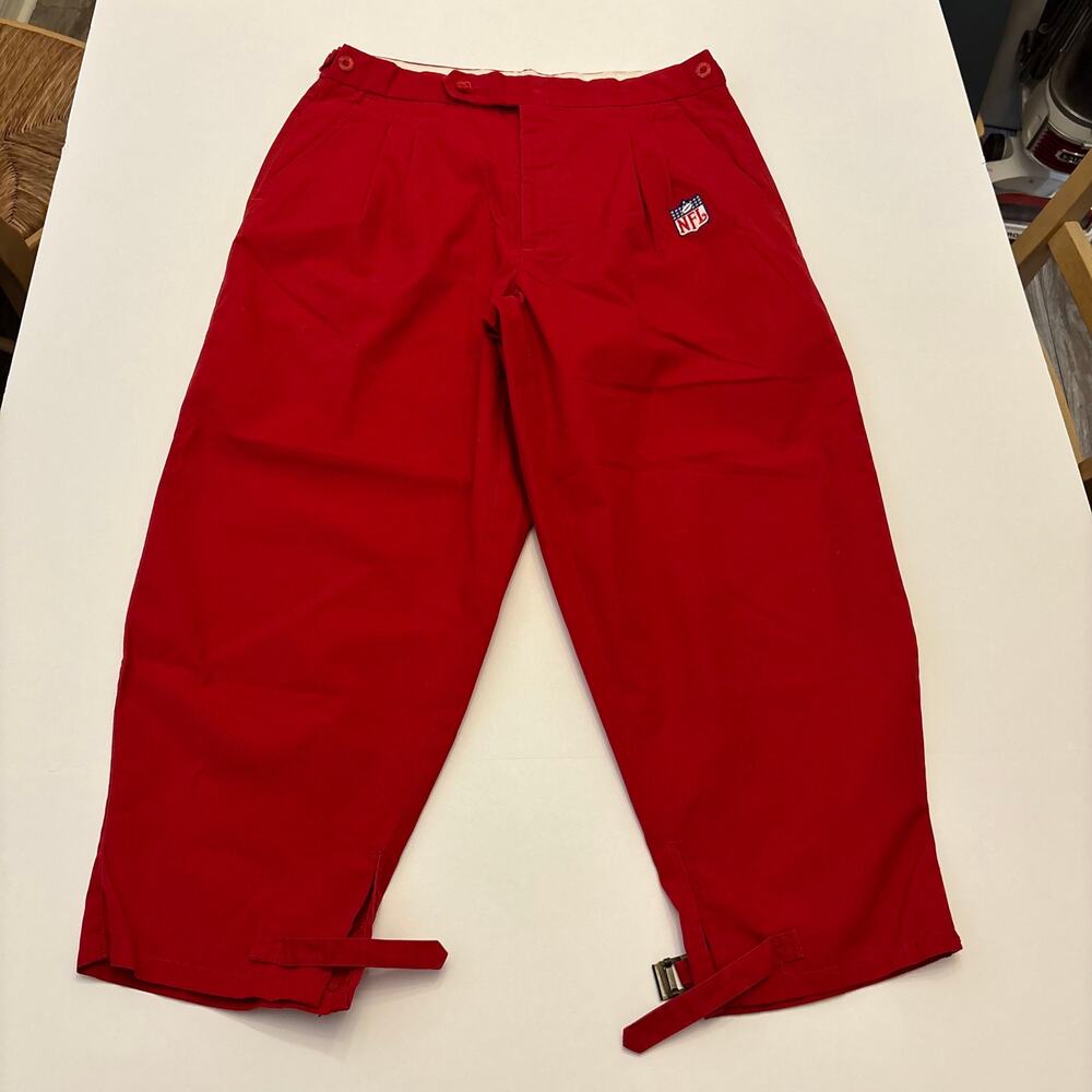Vintage Antigua NFL Pants Mens 34 Red Pleated Adjustable Buckle Hem 80s 90s